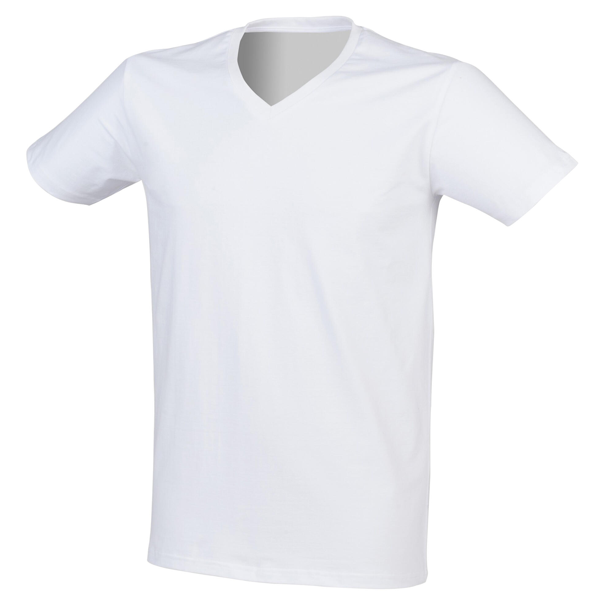 Tshirt À Manches Courtes Et Col En V Homme (Blanc) 3/3