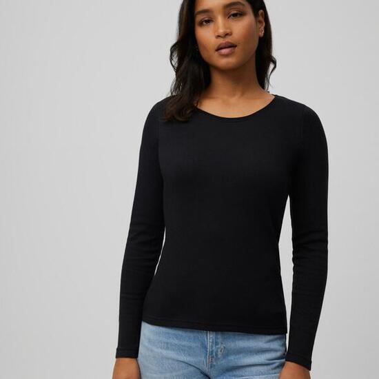 T-shirt chaud col rond manches longues en coton noir