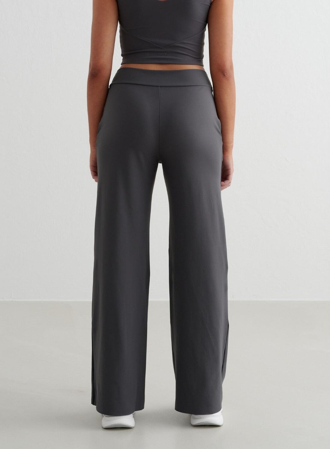 Donna Yoga Pantaloni a Gamba Larga Grigio Scuro 3/4