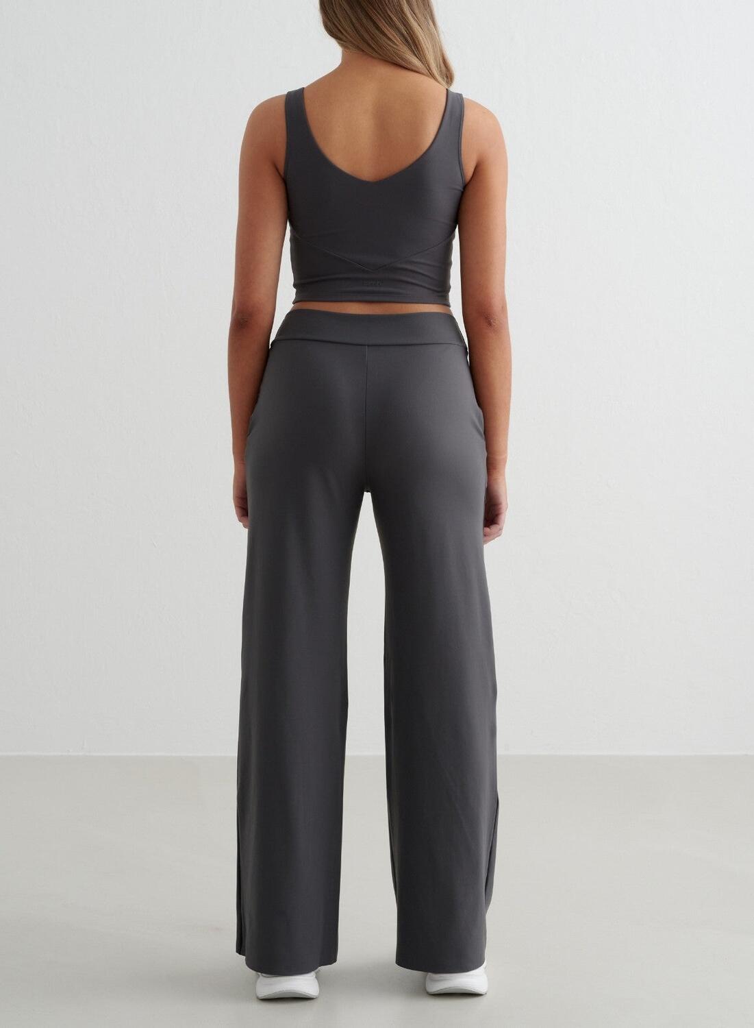 Donna Yoga Pantaloni a Gamba Larga Grigio Scuro 2/4