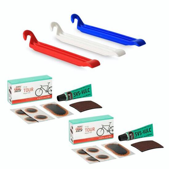 Zefal 1x Reifenheber DP20 3er Karte blau/weiß/rot + 2x Tip-Top Reparaturset T...