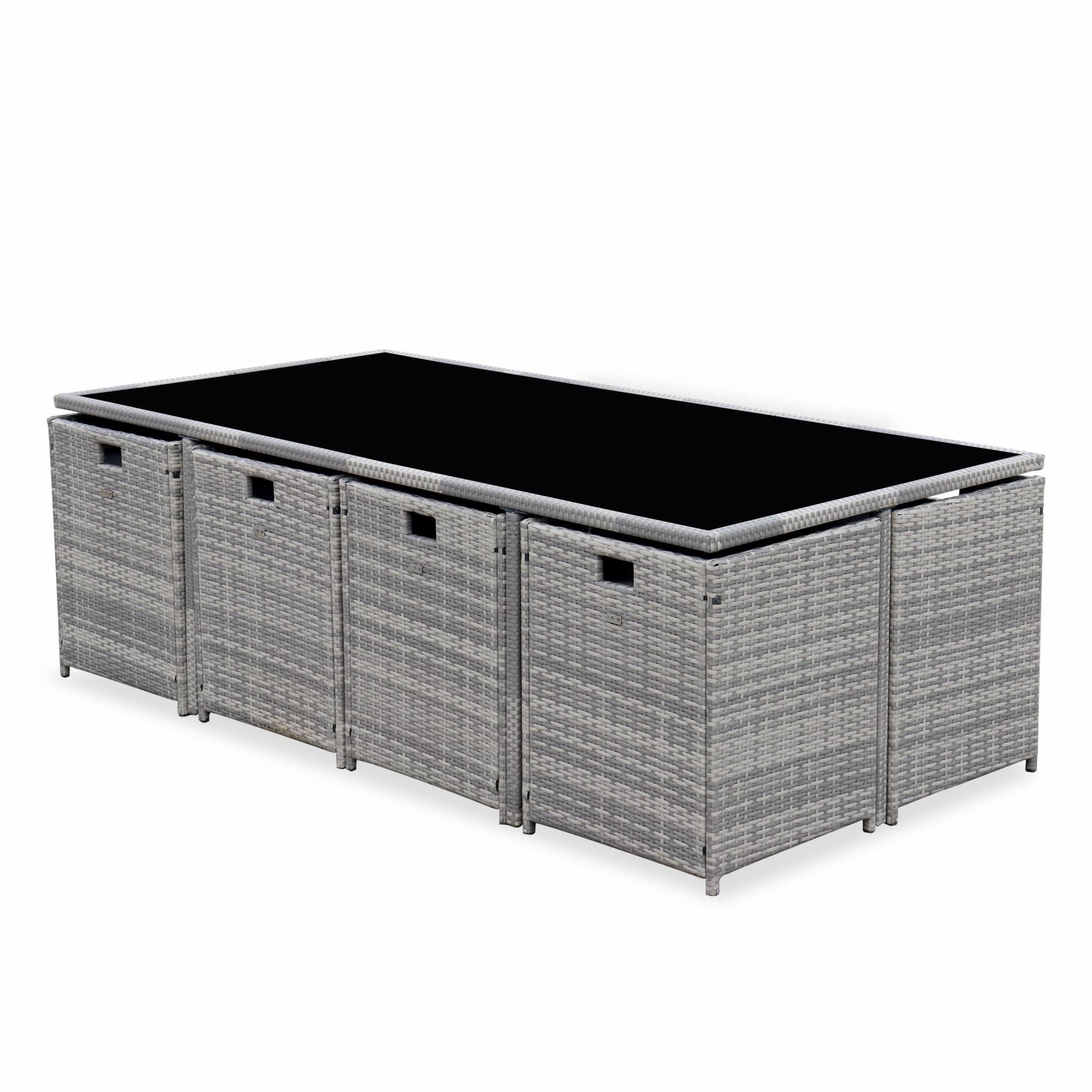 Mesa de jardim embutida em resina tecida, 12 cadeirões, Tons de cinza 3/6