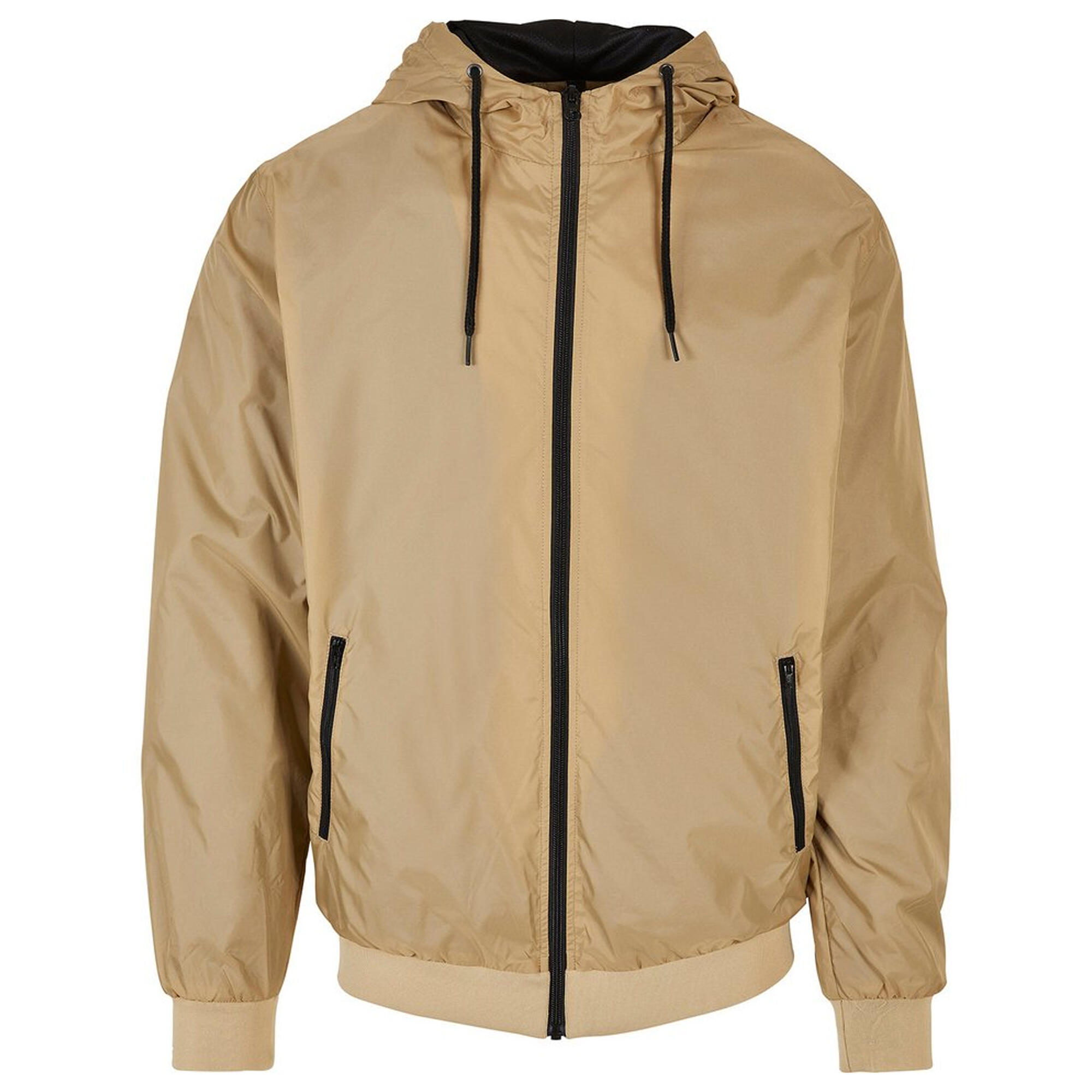 BUILD YOUR BRAND Mens Zip Up Wind Runner Jacket (Union Beige/Black)