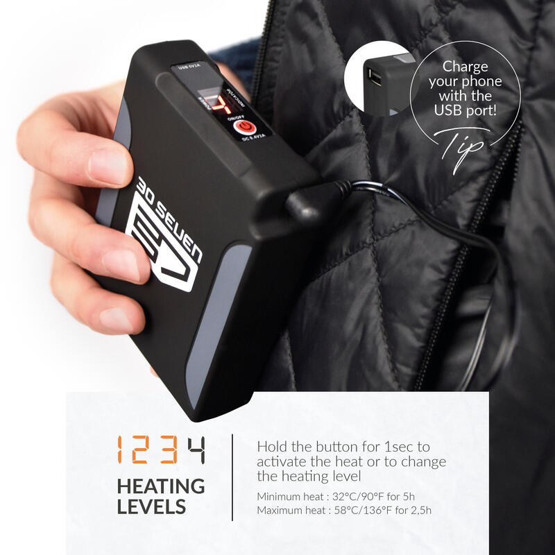 Veste matelassée chauffante -Capuche ajustable -Noir Super batterie