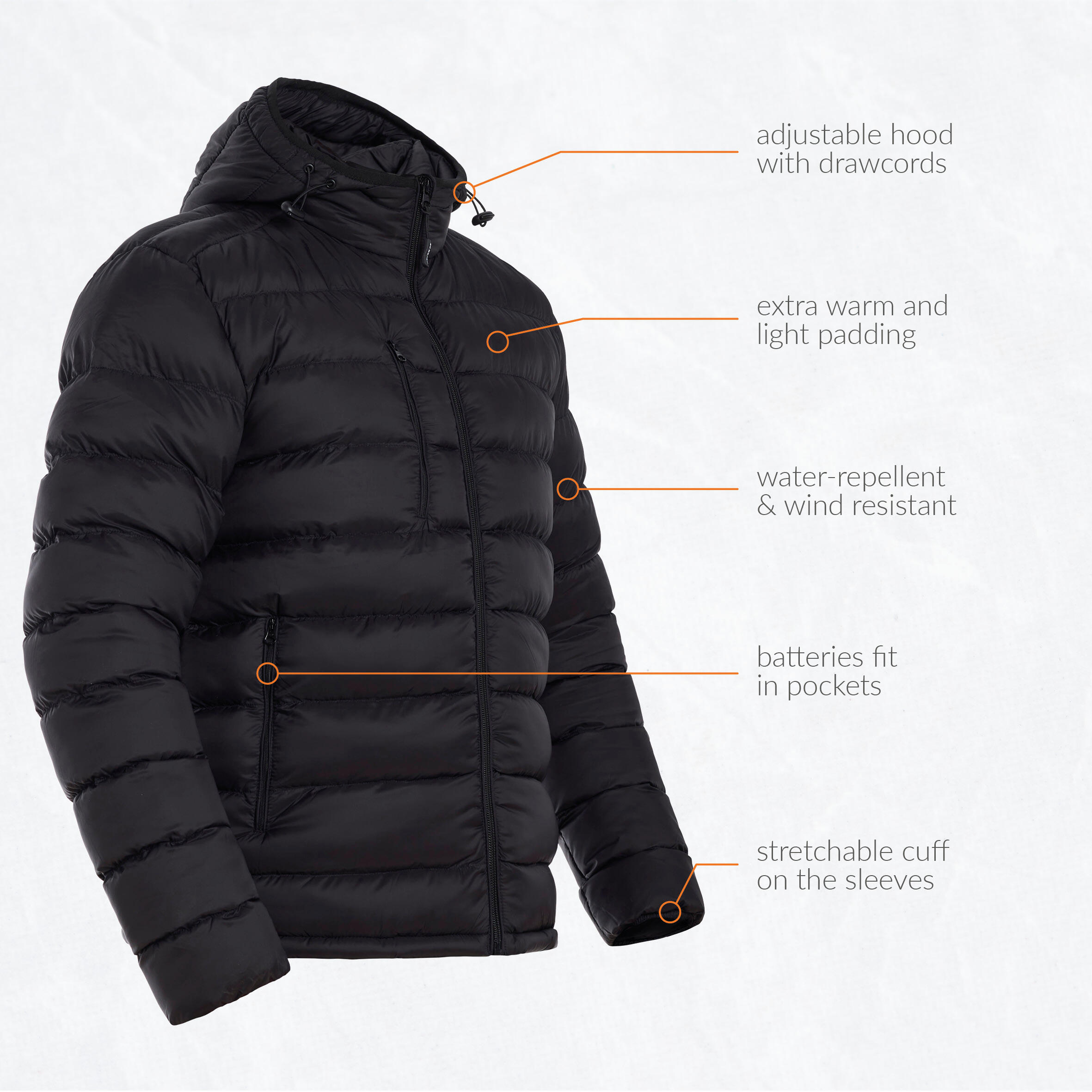 Veste matelassée chauffante -Capuche ajustable -Noir Super batterie 4/7
