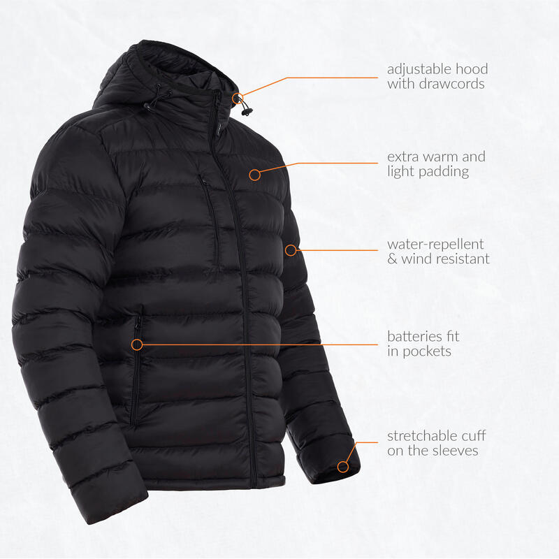 Veste matelassée chauffante -Capuche ajustable -Noir Super batterie