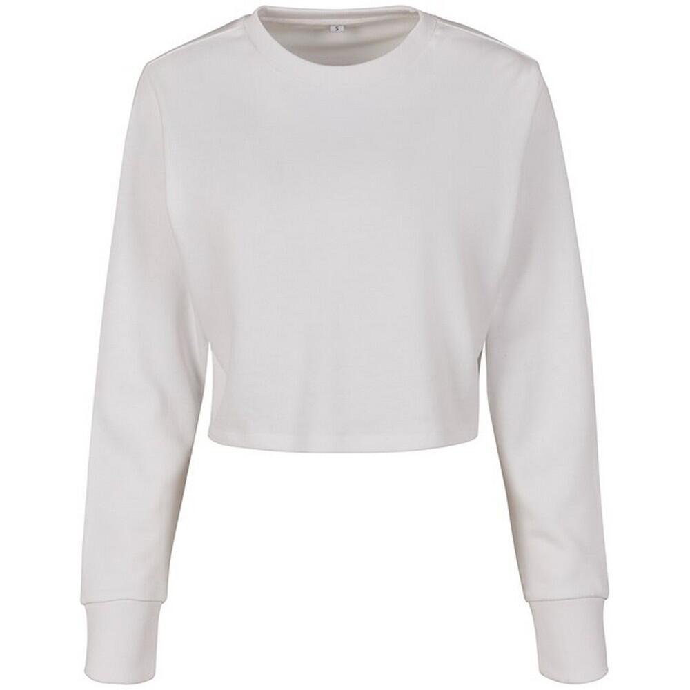 BUILD YOUR BRAND Womens/Ladies Terrycloth Crop Sweatshirt (White)