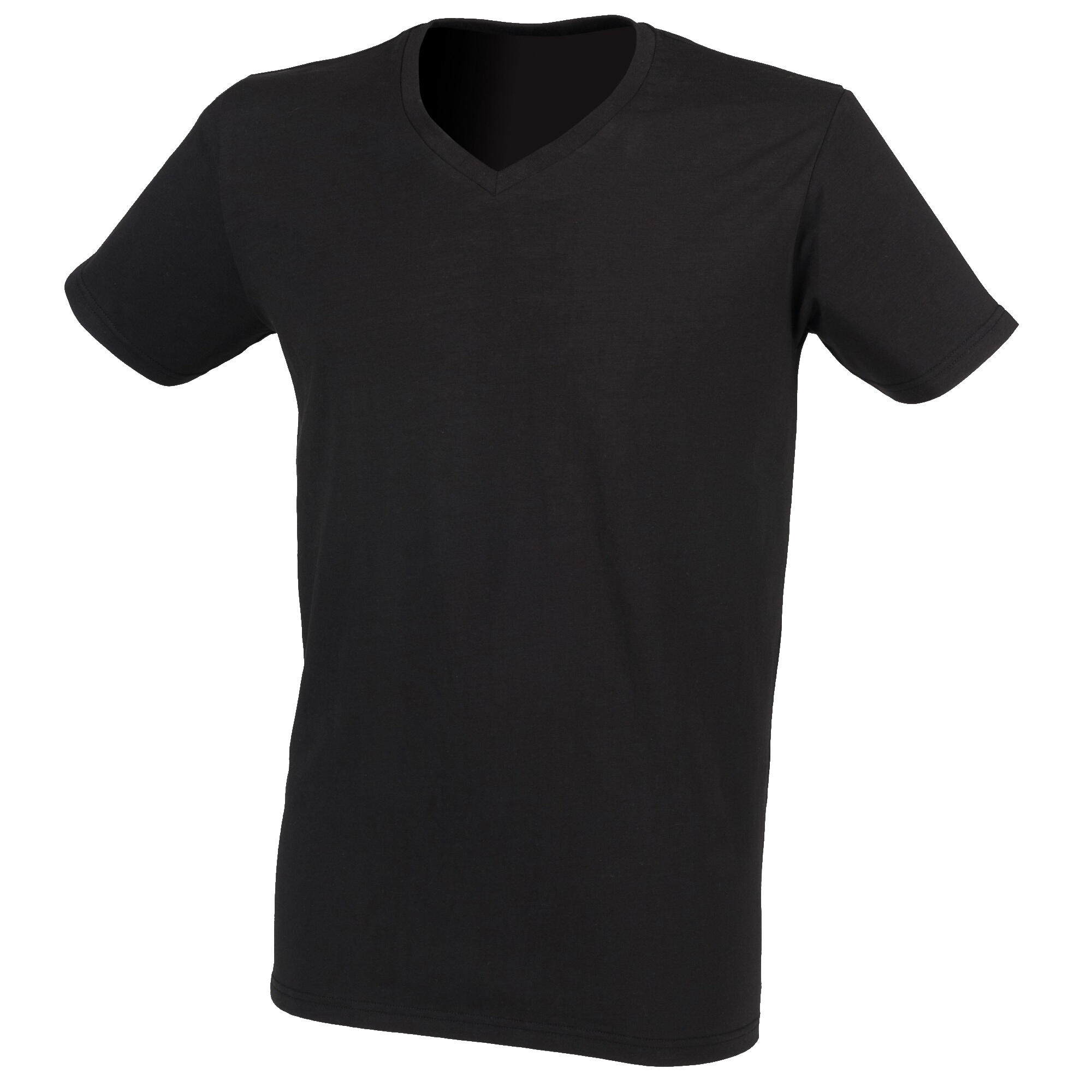 Feel Good Stretch TShirt mit VAusschnitt, Kurzarm Herren Schwarz 3/3