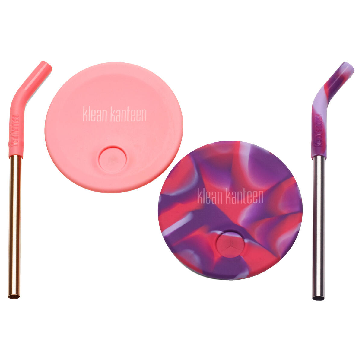 Klean Kanteen Kid's Cup Straw Lid 2-Pack Pink/Pink Tie Dye 1/3