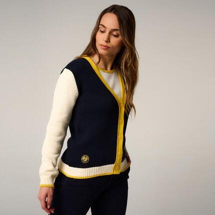 Cardigan Heritage femme Roland-Garros - Marine et Ecru