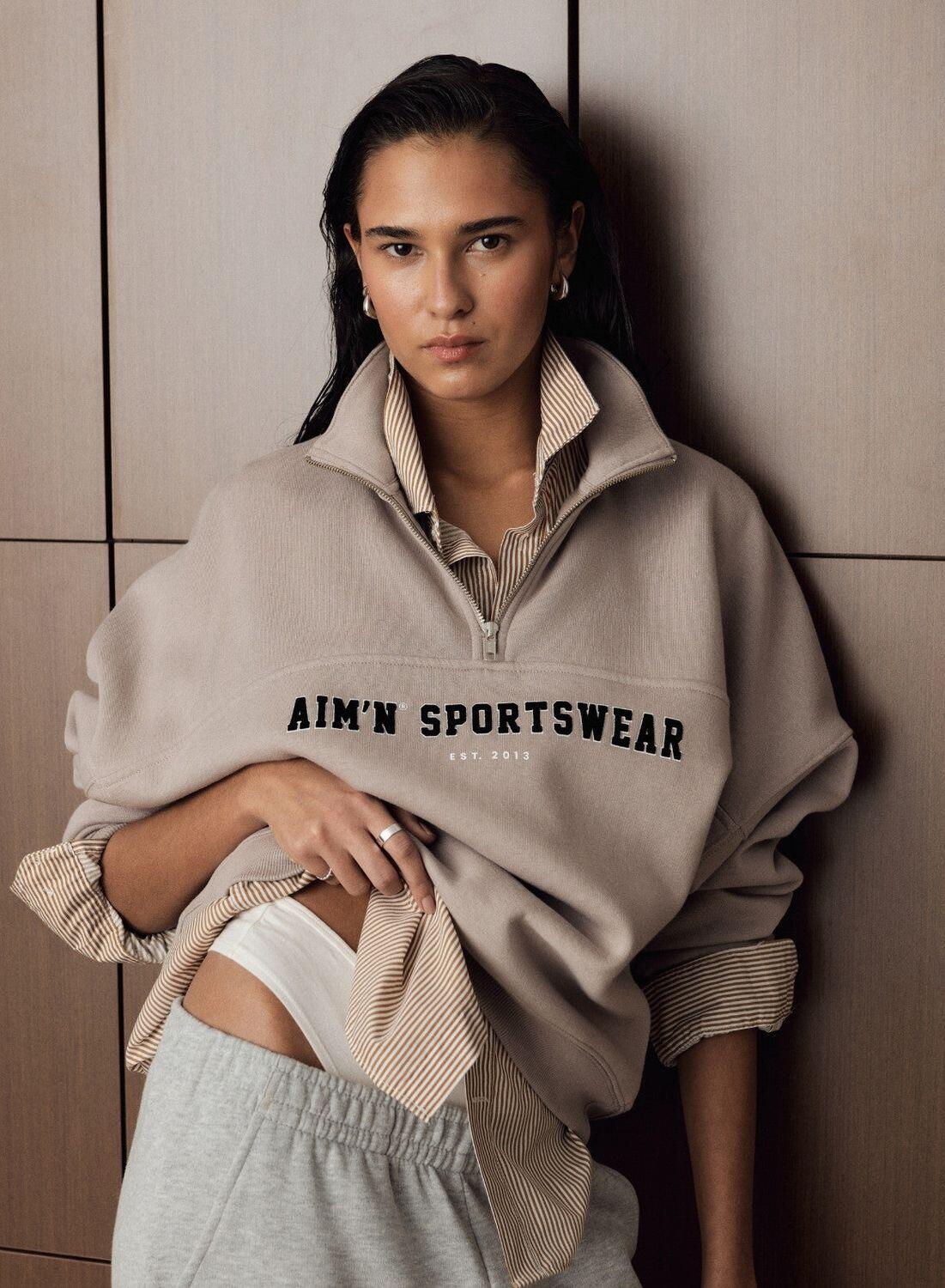 Femme Sweatshirt Demi-zip Varsity Beige Foncé 4/4