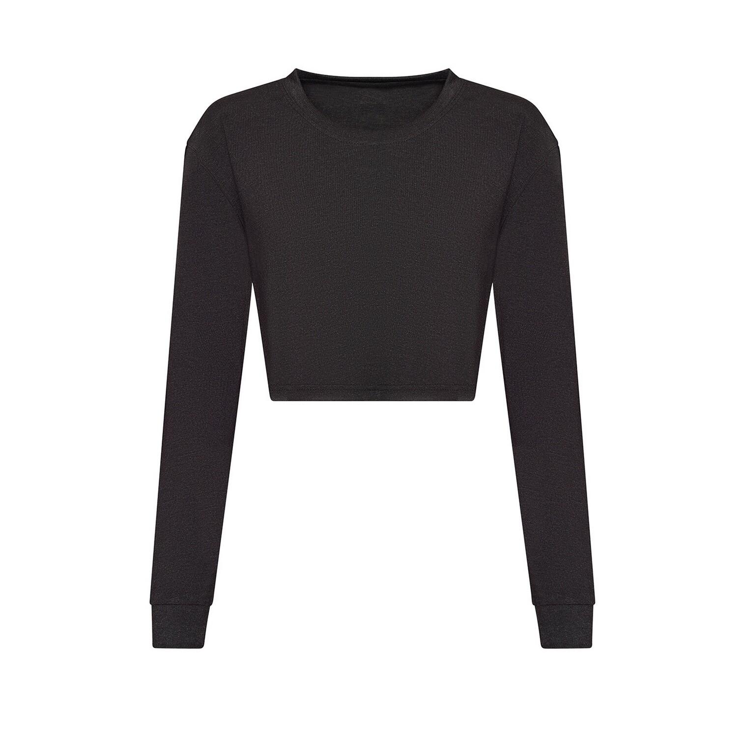 Womens/Ladies Heather Cropped LongSleeved TShirt (Black Heather) 1/2