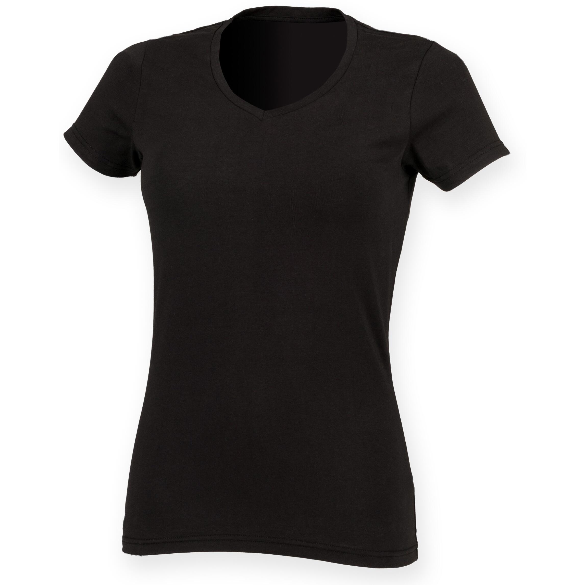 Feel Good Stretch TShirt mit VAusschnitt, Kurzarm Damen Schwarz 3/3