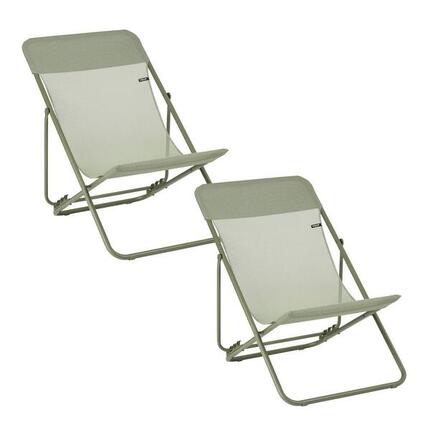 Lot de 2 Transats jardin pliants multi-positions - MAXI TRANSAT - Beige