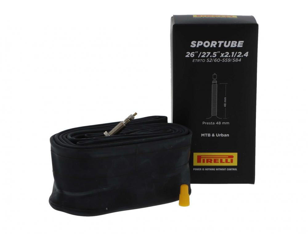 Câmara de ar de bicicleta pirelli sportube 26/27.5 x 2.1/2.4 etrto 52/60-559/584