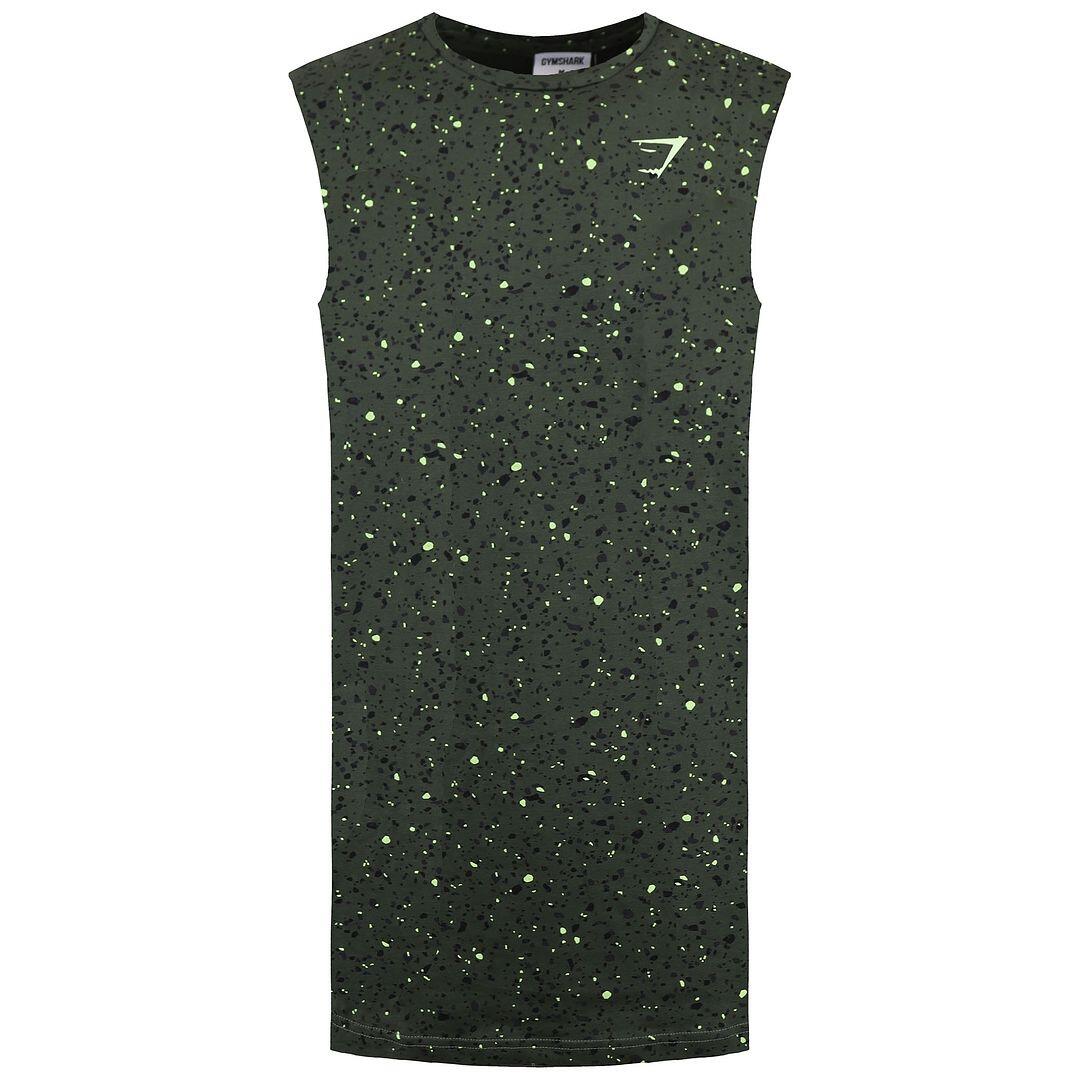 GYMSHARK Gymshark Micro Print Mens Green Drop Tank Top