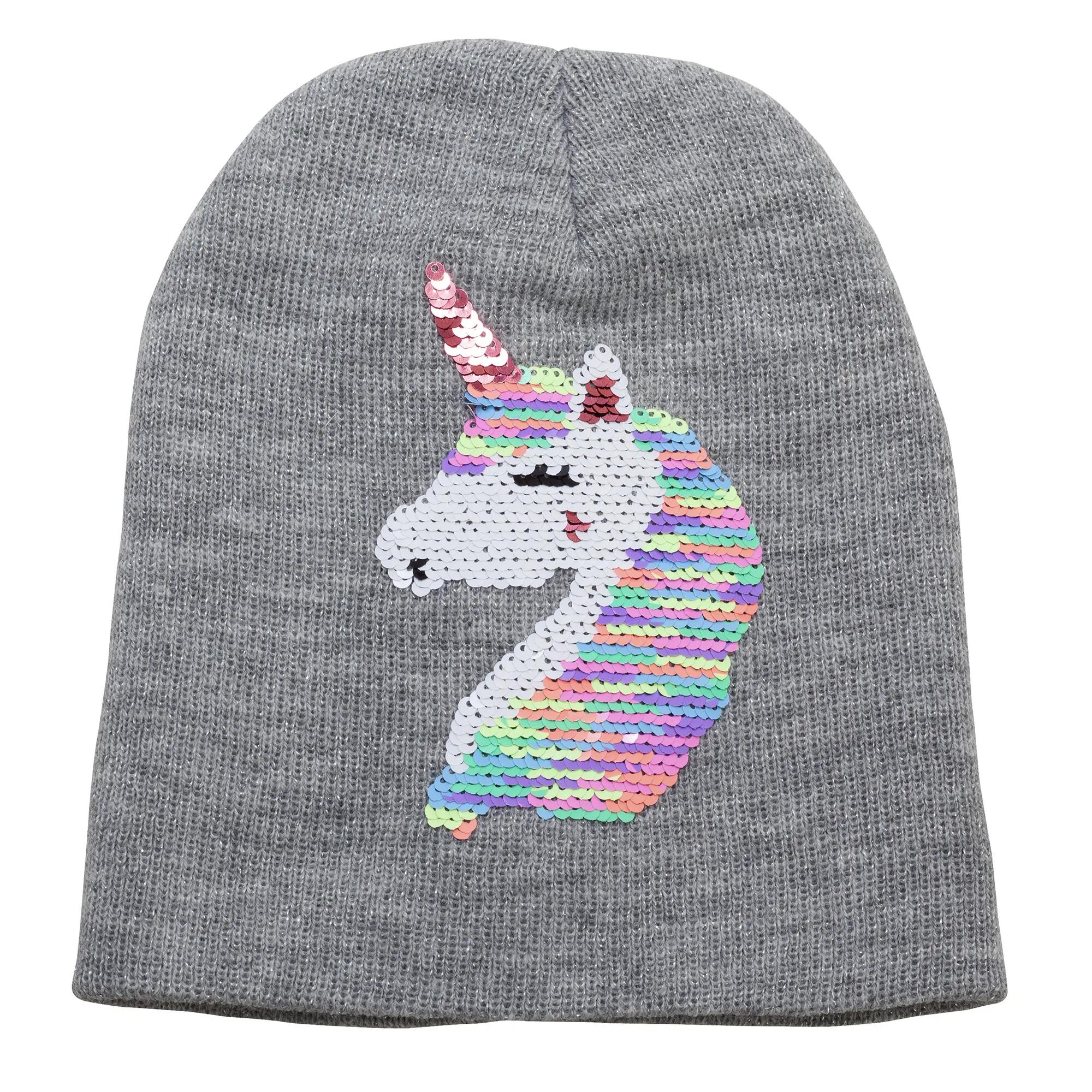 Wende Einhorn Pailletten Beanie Mädchen Grau 2/2