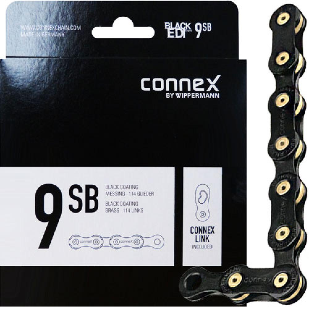 Connex 9sB 9-speed chain, 114 links, 6.6 mm, Ultra-Black coating.
