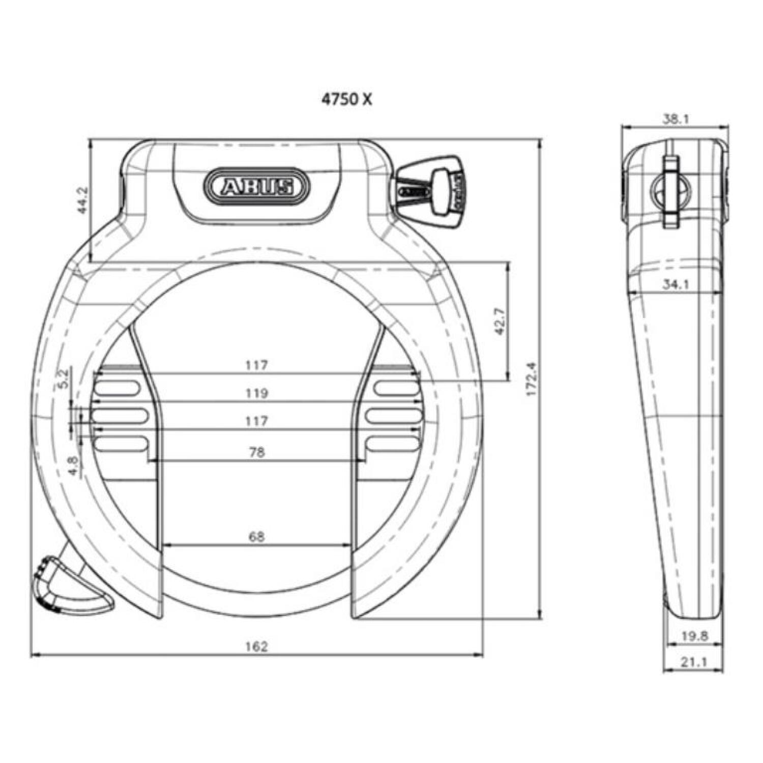 Abus, Rahmenschloss 4750X Pro Amparo NR, B = 68mm, H =119mm, Ø = 8,5mm, schwa... 3/7