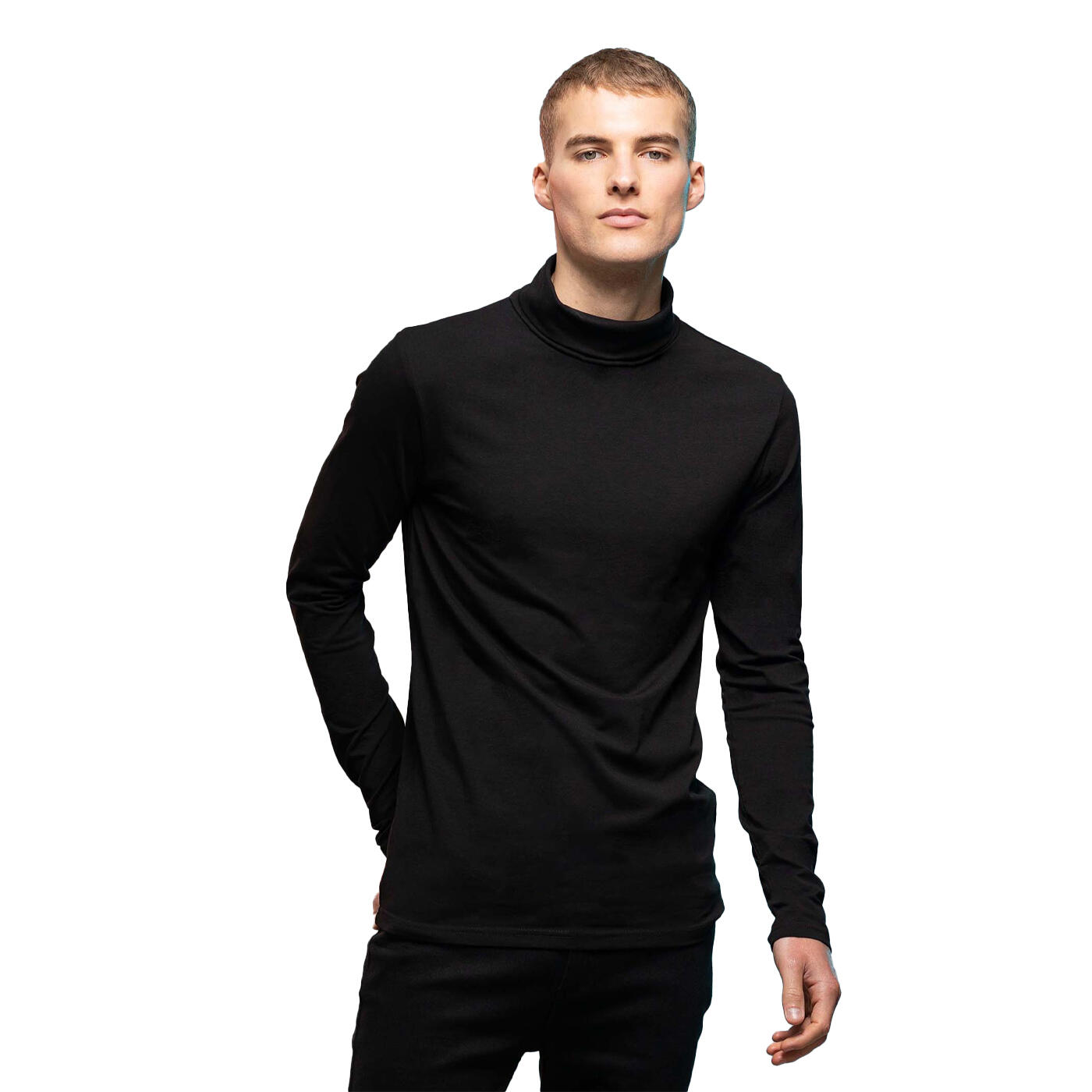 Mens Feel Good Stretch Roll Neck Top (Black) 2/2