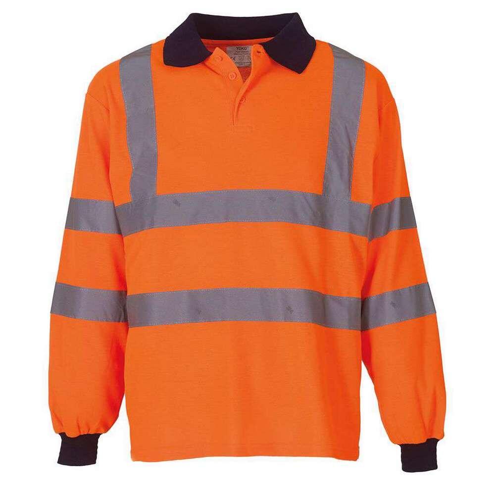 Camisa pólo de manga comprida de alta visibilidade para homem laranja