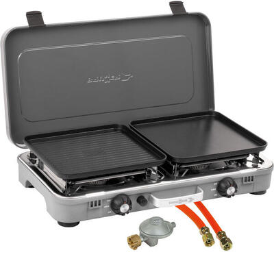 BRUNNER Gaskocher zweiflammig Grillplatten | KOOKMASTER GP 30 | Regler+Schlauch