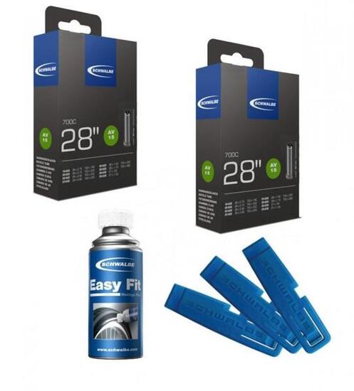 Schwalbe 2x Schlauch AV15 28x3/4-1 1/8" 40mm 1x Reifenheber 3 Stk. 1xEasy Fit...
