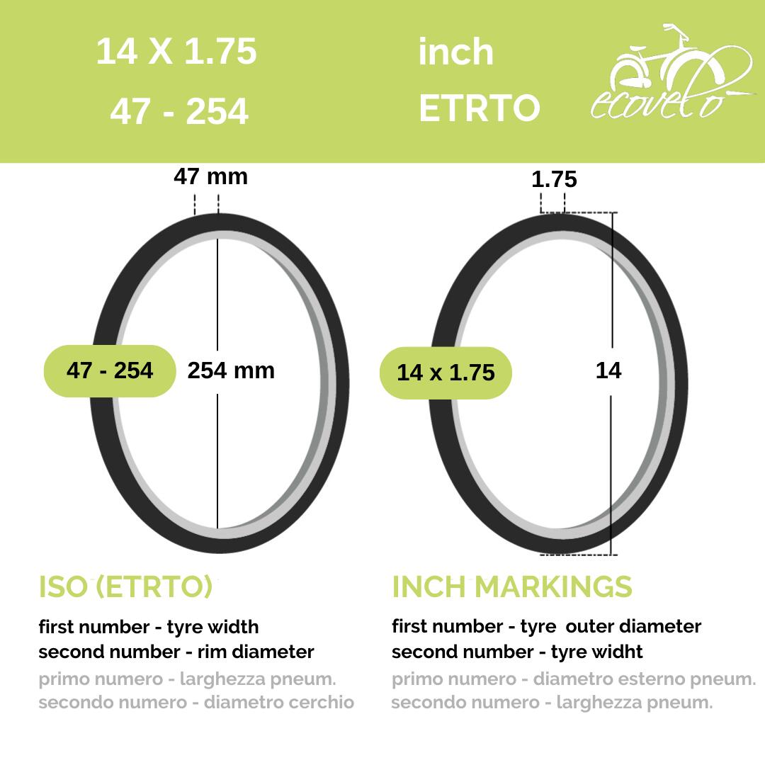 2 copertoni 14x1.75 (47-254) + camere, pneumatici mtb 14 x 1.75 gomme bambino EV 2/7