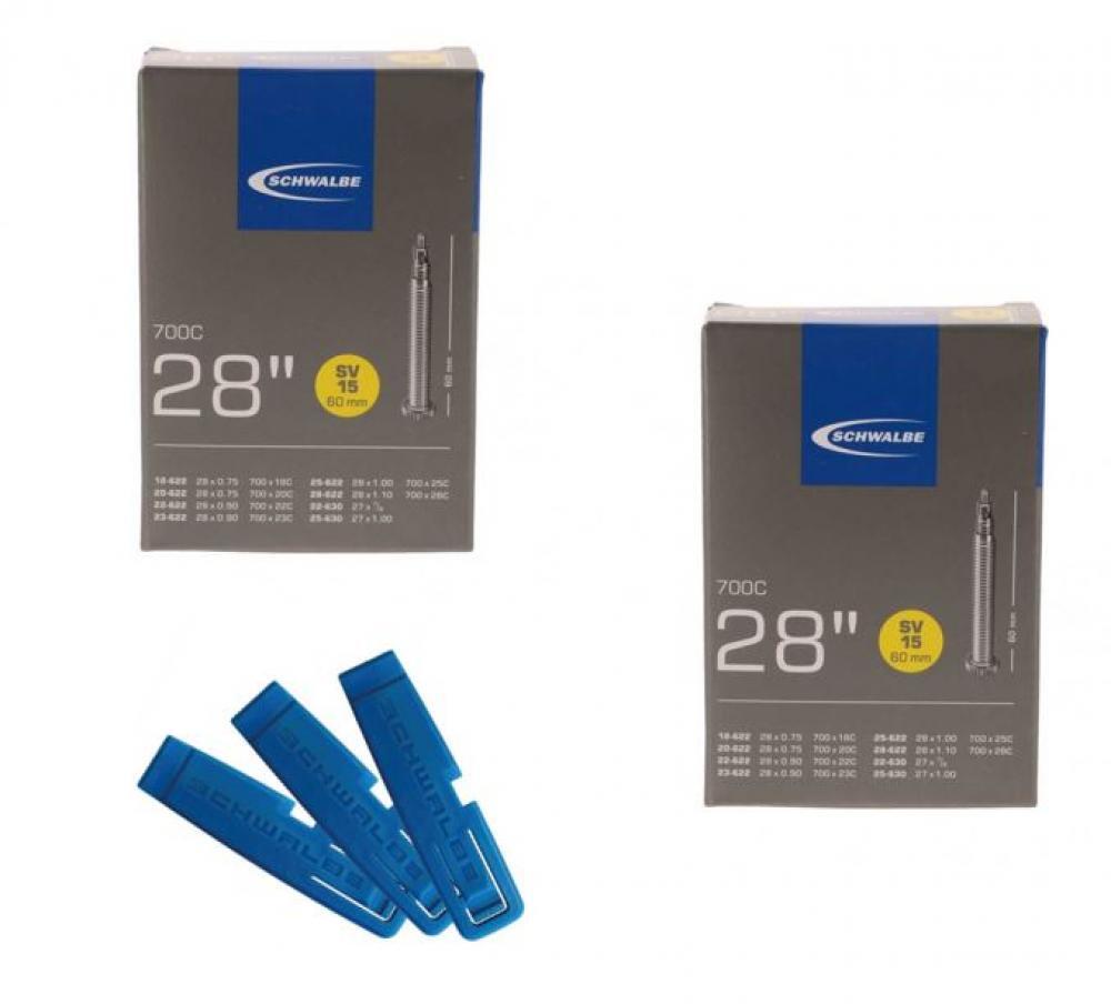 Schwalbe 2x Schlauch SV15 extra lang 28x0.75-1.10 + 1x Reifenheber 2/3