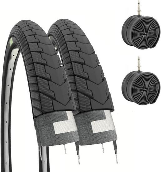 2 Copertoni Bici 26 Nero + 2 Camere Bicicletta 26x13/8 Olanda Gomme EV