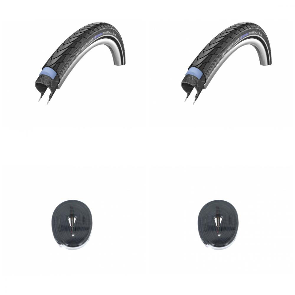 Schwalbe Marathon Plus Reifen 28x1,75 + Schlauch – Schwarz Mit Reflexstreifen, Unplattbar, E-Bike Geeignet