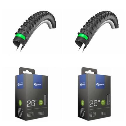 2x Schwalbe Drahtreifen SMART SAM PLUS 26x2.10 + 2x Schwalbe Schlauch AV13 lo...