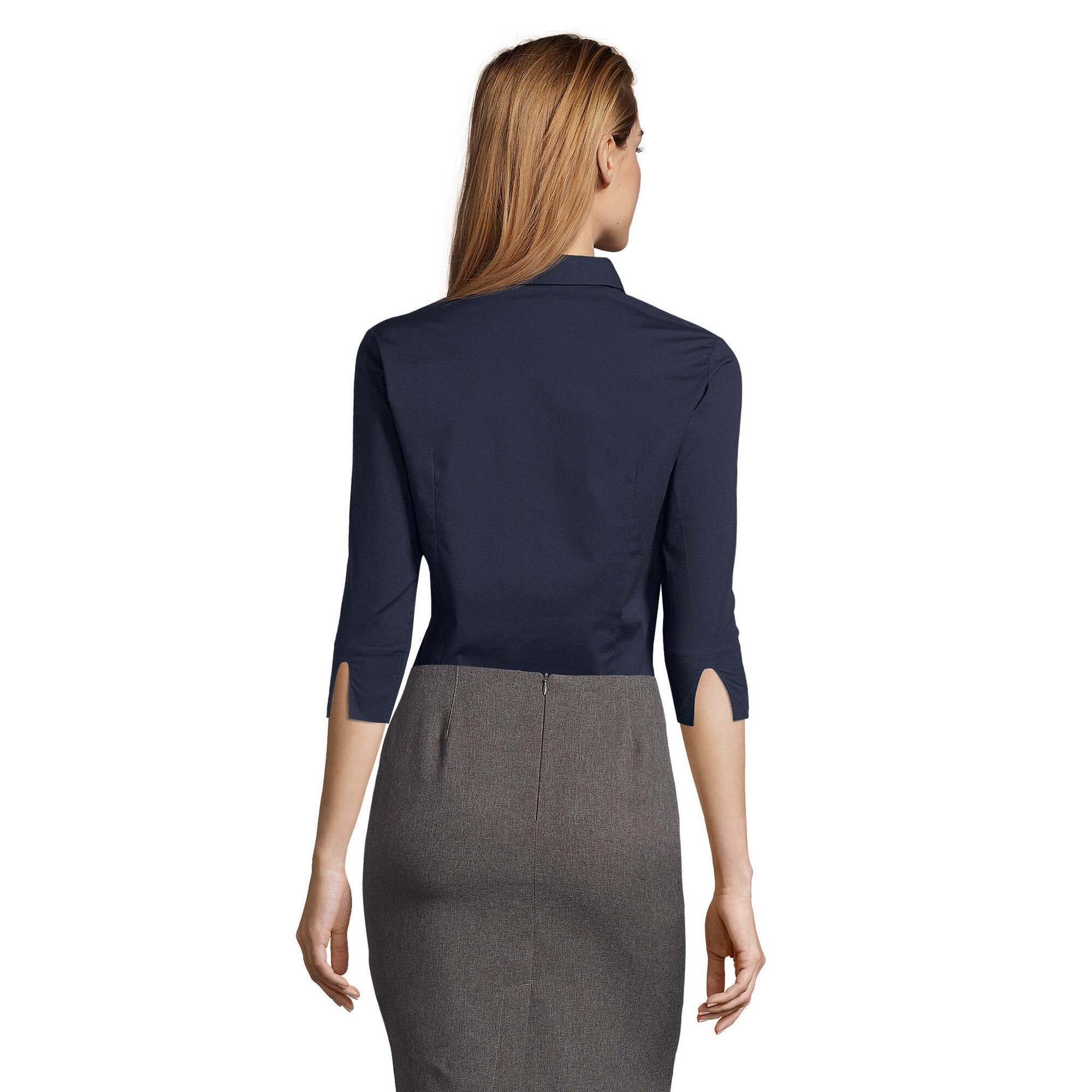 Blusa de Elástica Manga 3/4 para Mujer Azul Oscuro 2/4