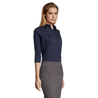 Dames stretch 3/4 mouwen blouse (donkerblauw)