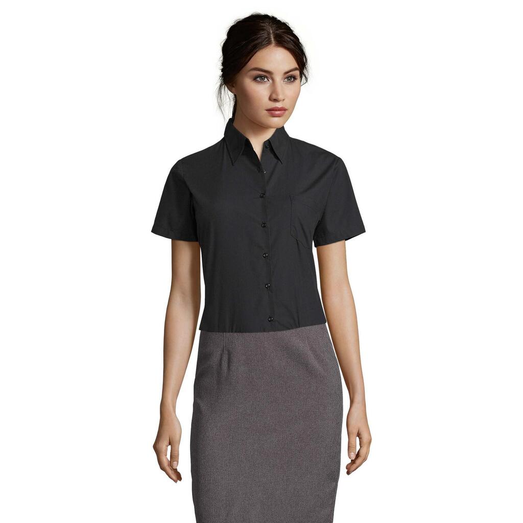Womens/Ladies Escape Poplin ShortSleeved Business Shirt (Black)