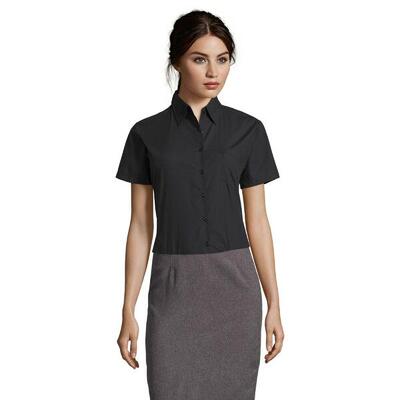 Dames escape poplin business shirt met korte mouwen (zwart)