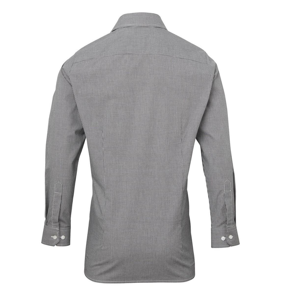 Camisa Gingham Cuadros Micro de Manga Larga para Hombre Negro, Blanco 2/4