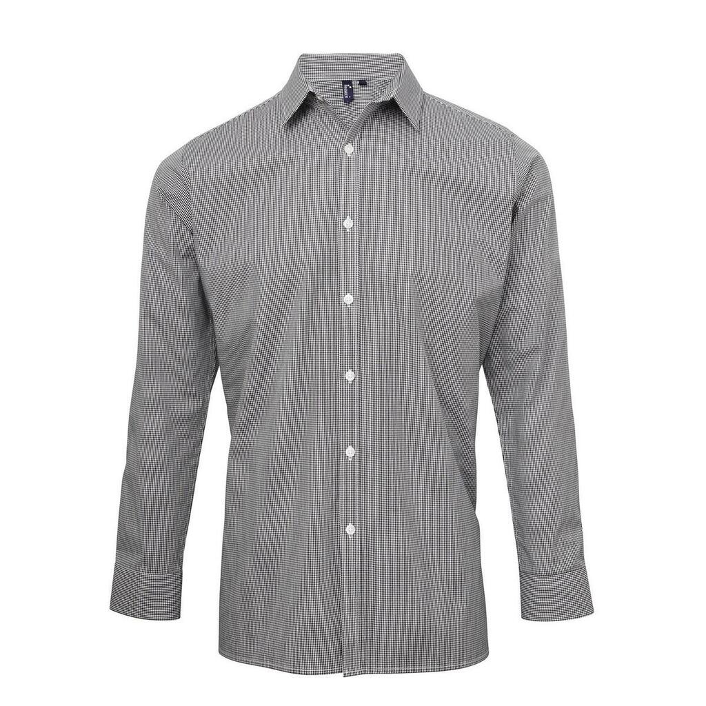 Mens Gingham Micro Checked LongSleeved Shirt (Black/White)
