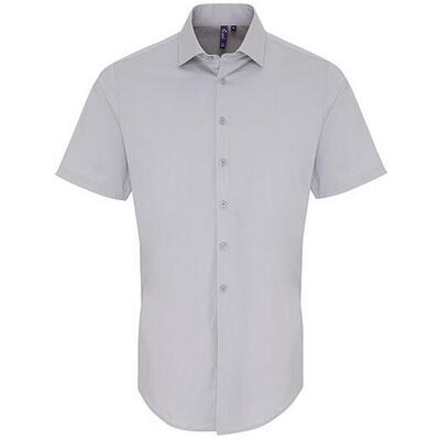 Heren poplin stretch overhemd met korte mouwen (zilver)