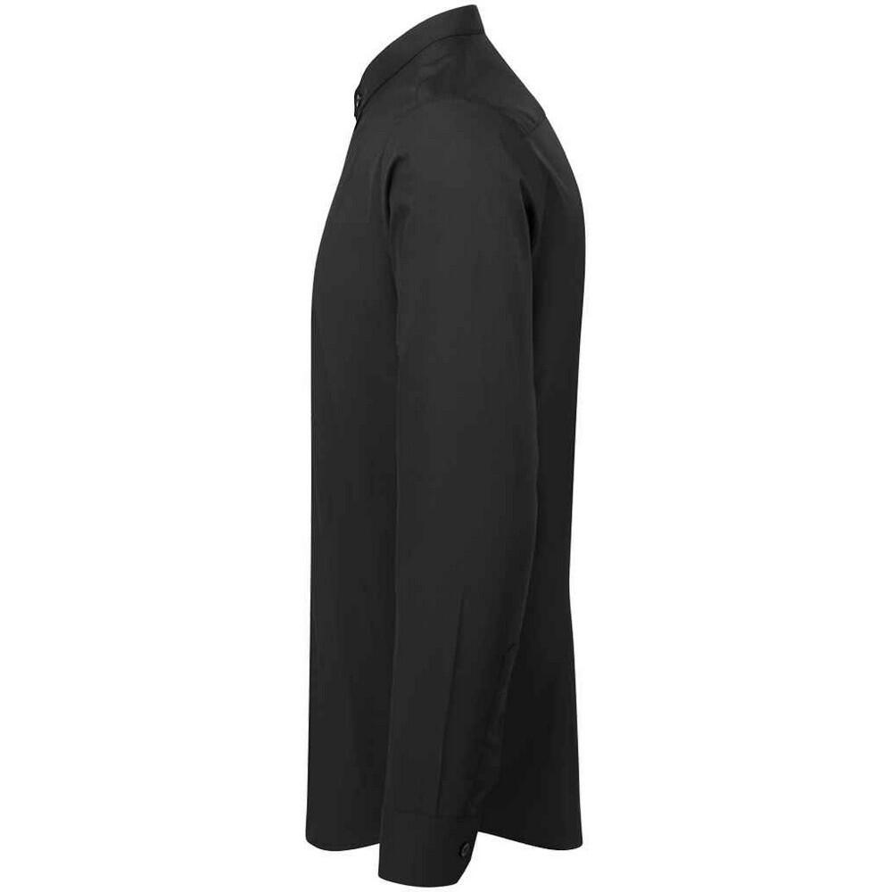 Camisa de manga comprida com gola em banda para homem (Preto) 3/4