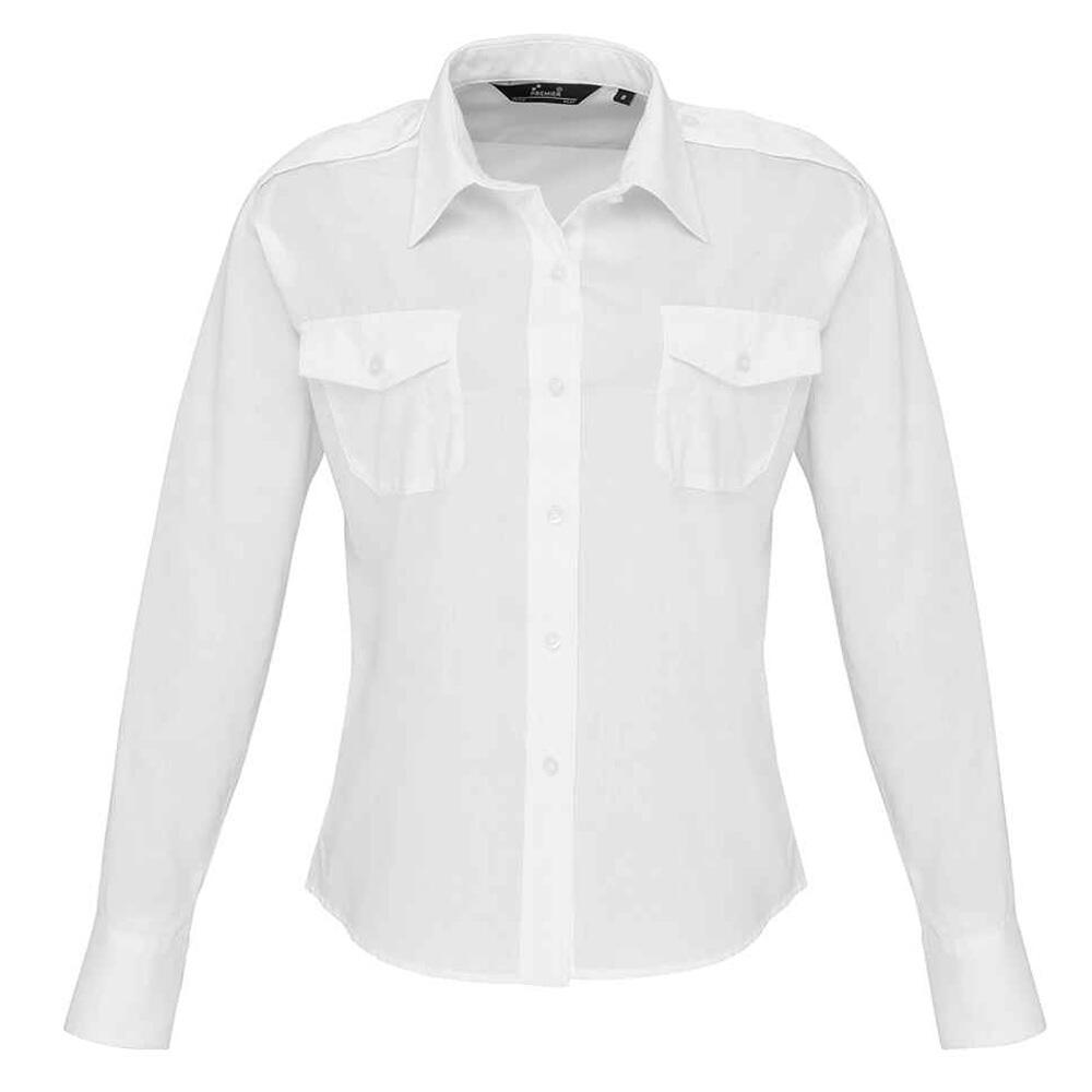 Womens/Ladies LongSleeved Pilot Shirt (White)