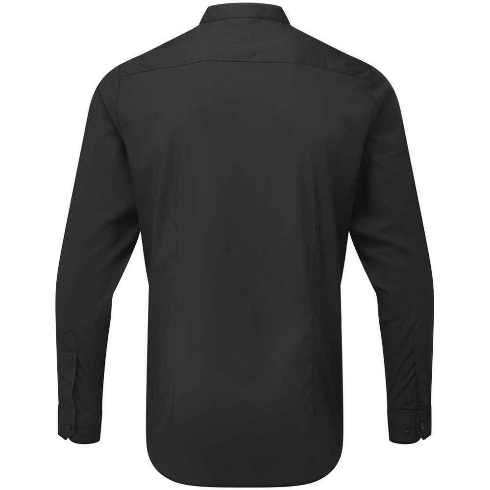 Camisa de manga comprida com gola em banda para homem (Preto) 2/4