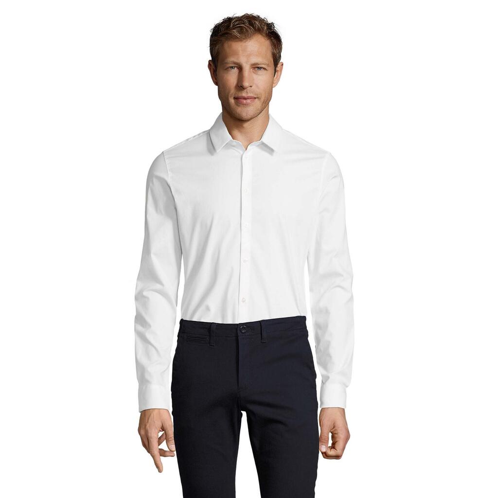 Mens Blake Stretch LongSleeved Shirt (White)