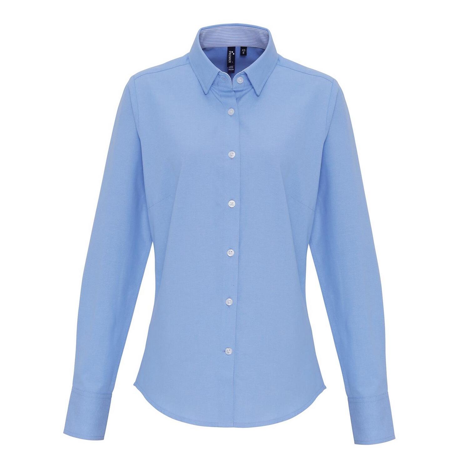 Camisa de algodão às riscas para senhora e senhora oxford blue