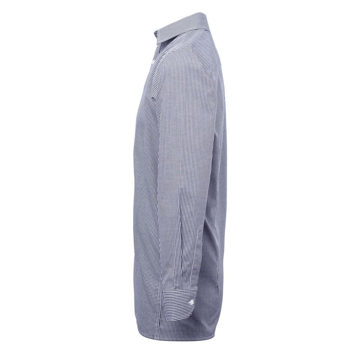 Camisa de manga comprida com microcamadas xadrez para homem (Azul Marinho / 3/4