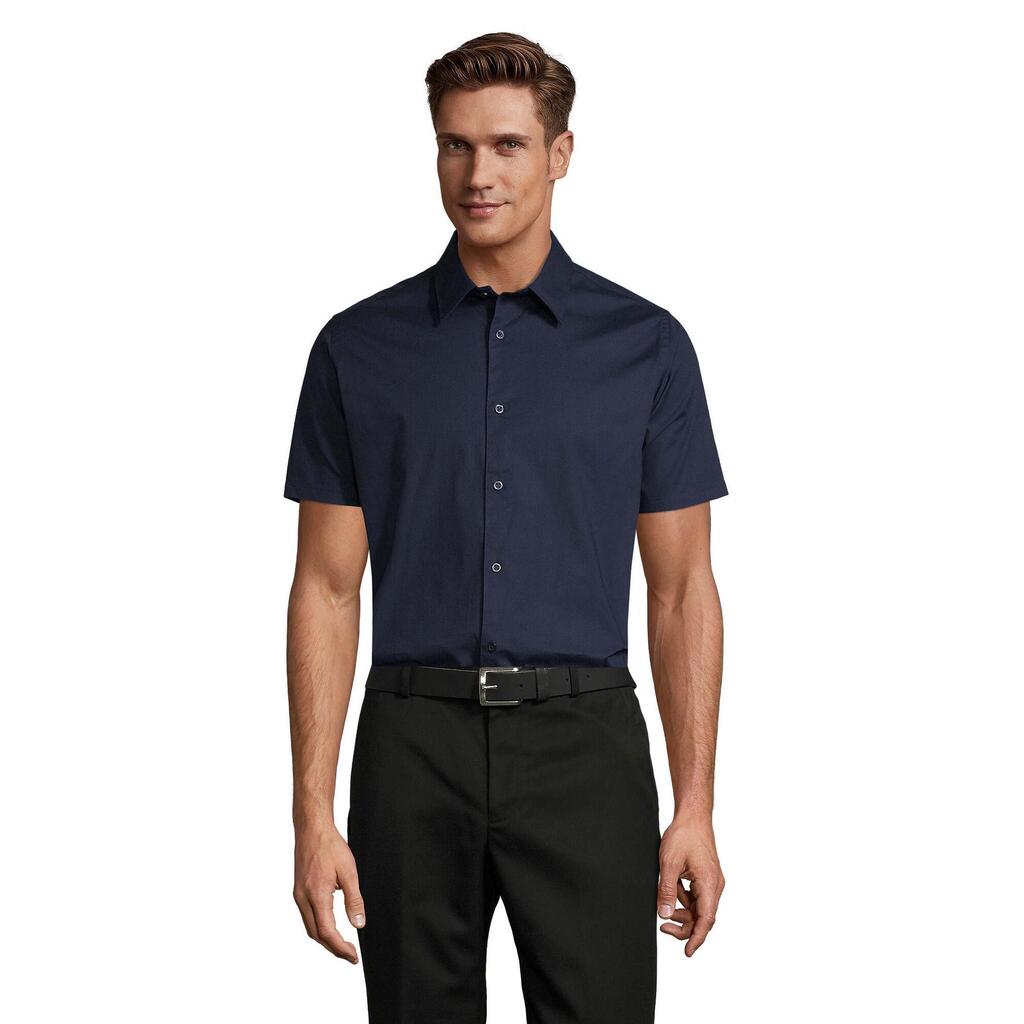 Mens Broadway Stretch ShortSleeved Shirt (Dark Blue)