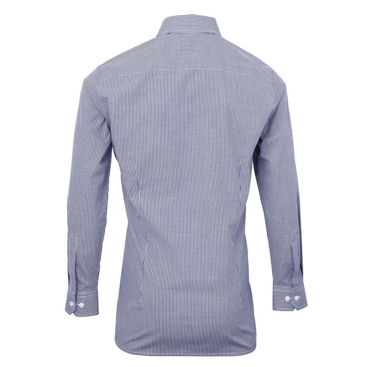 Camisa de manga comprida com microcamadas xadrez para homem (Azul Marinho / 2/4