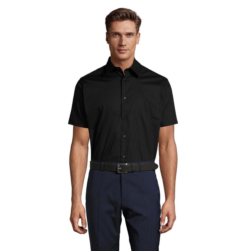 Mens Broadway Stretch ShortSleeved Shirt (Black)