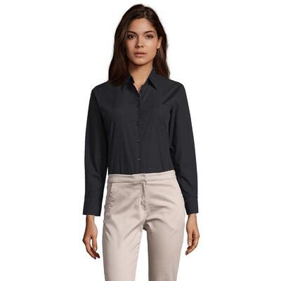 Dames executive poplin business blouse met lange mouwen (zwart)