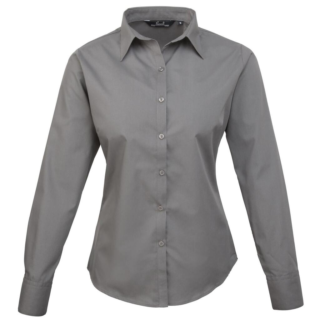 Womens/Ladies Poplin LongSleeved Blouse (Dark Grey)